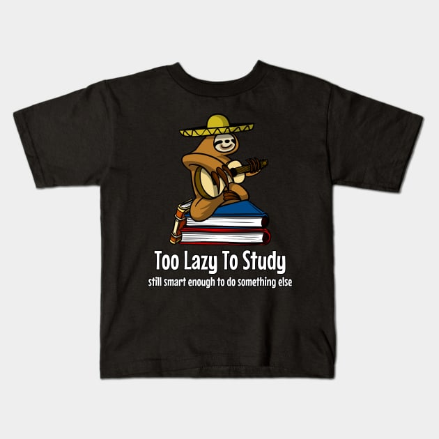 Lazy Sloth Guitarist Too Lazy To Study Books Kids T-Shirt by underheaven